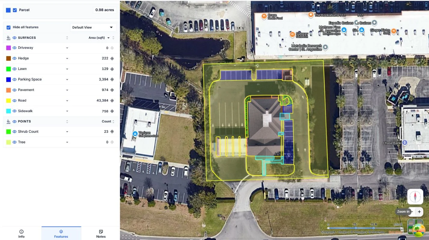 Geolytes feature selection screen listing the surfaces and counts to measure